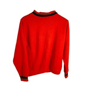 Creslan‎ Acrylic Vintage Red Mock Orange Neck Sweater M Striped Collar Cuffs